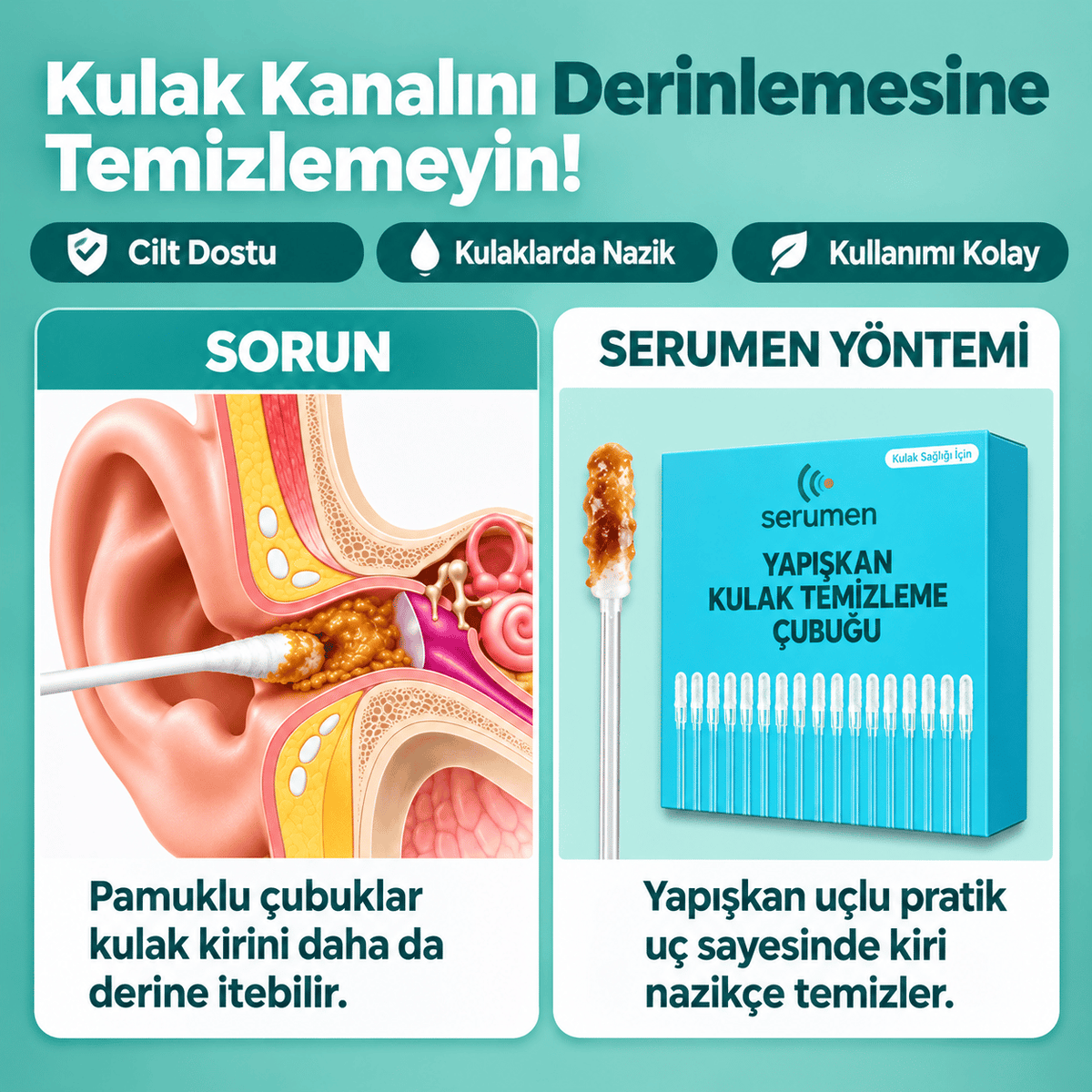 Yapışkan Uçlu Kulak Temizleyici